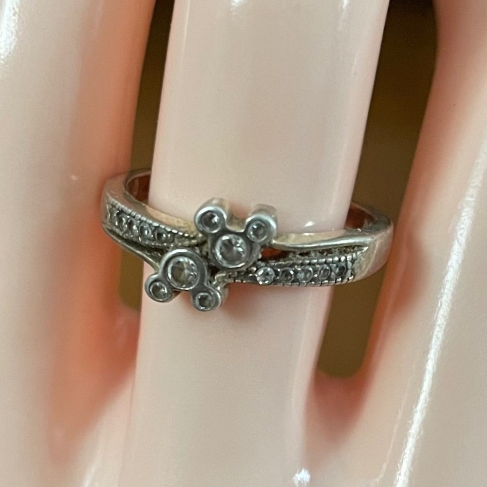 Disney Double Mickey Mouse Ring Sterling Silver 925 Cubic‎ Zirconia Y2K Size 9